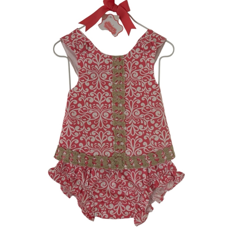 NWT Mud Pie Pink & White Ruffled Summer 2 piece Outfit